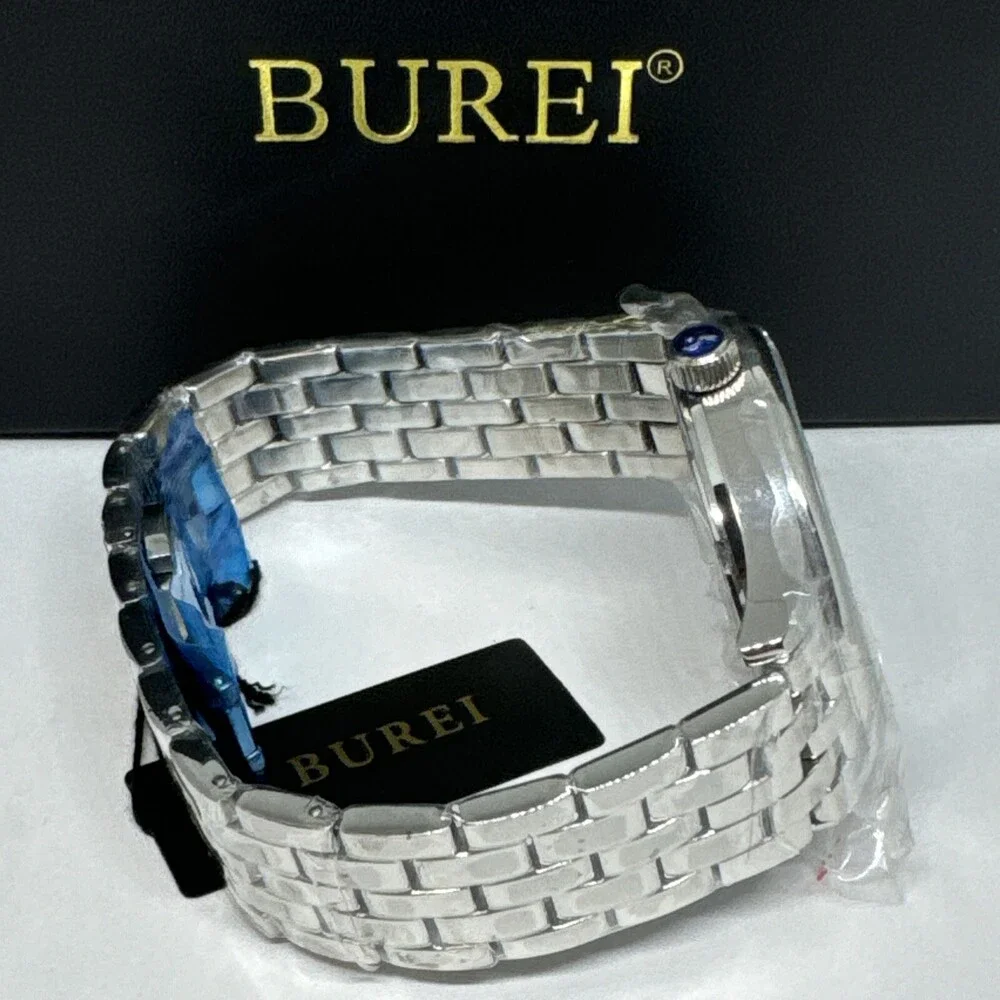 Burei S-13001M Men's Silver Stainless Steel Analog White Dial Quartz Watch JNA48